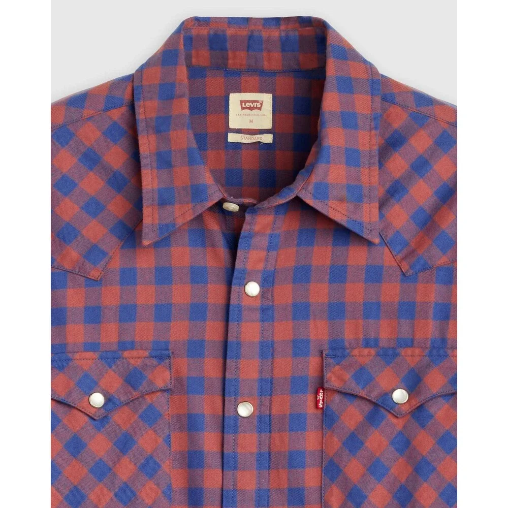 Levi's Classic Western Shirt Men's Large Blue Plaid Twill Button Up JAX1814